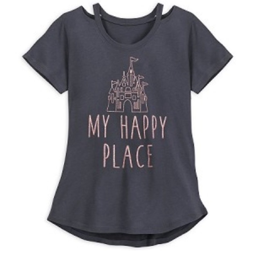 Disney Parks Fantasyland Castle 2X Gray Cutout My Happy Place T-Shirt Top